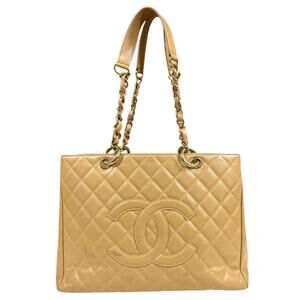 Chanel GST Tote Matelasse Bag, Caviar Skin, Beige, Women's, A50995, Pre-owned...